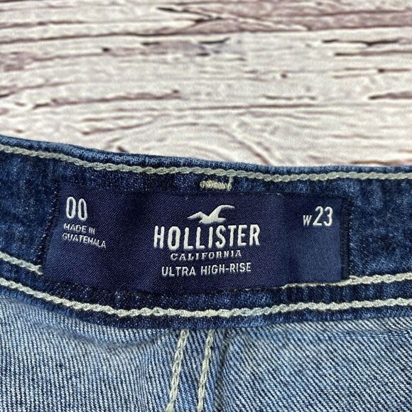 Hollister Ultra High‎ Rise Button Fly Jean Shorts Blue Women Size 00 Pre-Owned - Picture 9 of 11